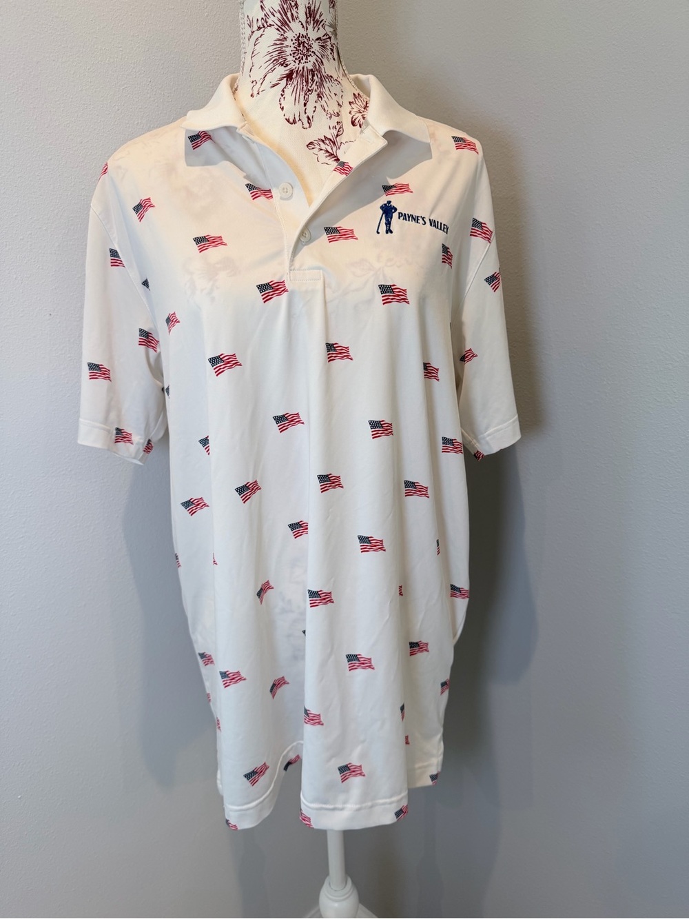 PUMA Volition Payne’s Valley Flag Golf Polo Shirt White Men’s Medium